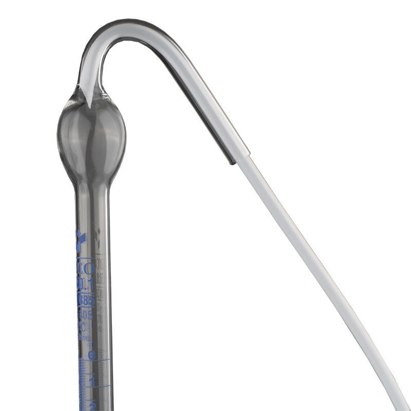 Close-up of Dr Schilling 50 mL burette showing fine graduations and glass stopcock.