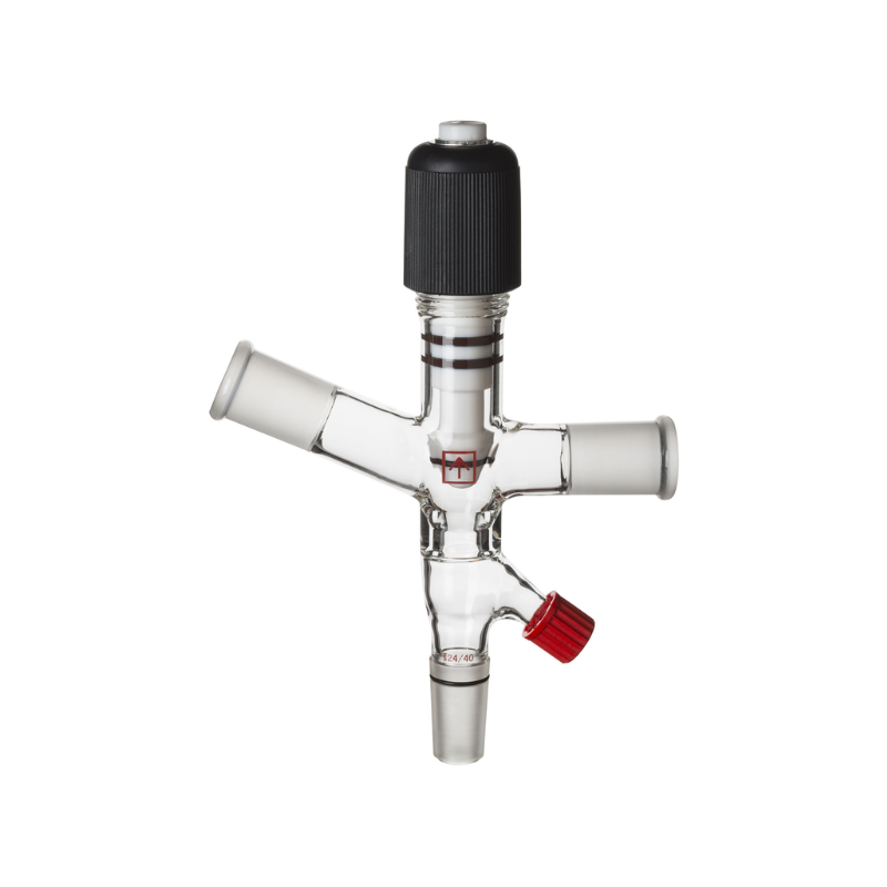 Borosilicate glass cow receiver with three 24/40 collection arms for vacuum distillation