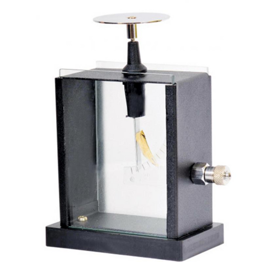 Gold leaf electroscope with glass chamber for electrostatics experiments