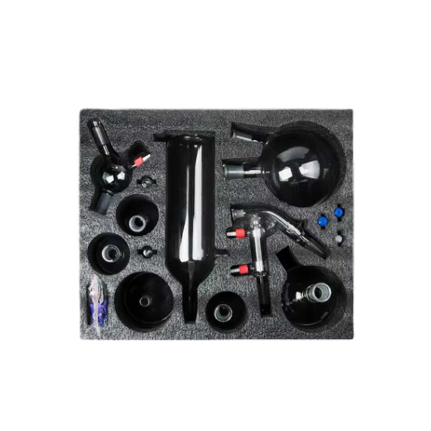 5L short-path distillation borosilicate glass set showing cow receiver and connecting adapters