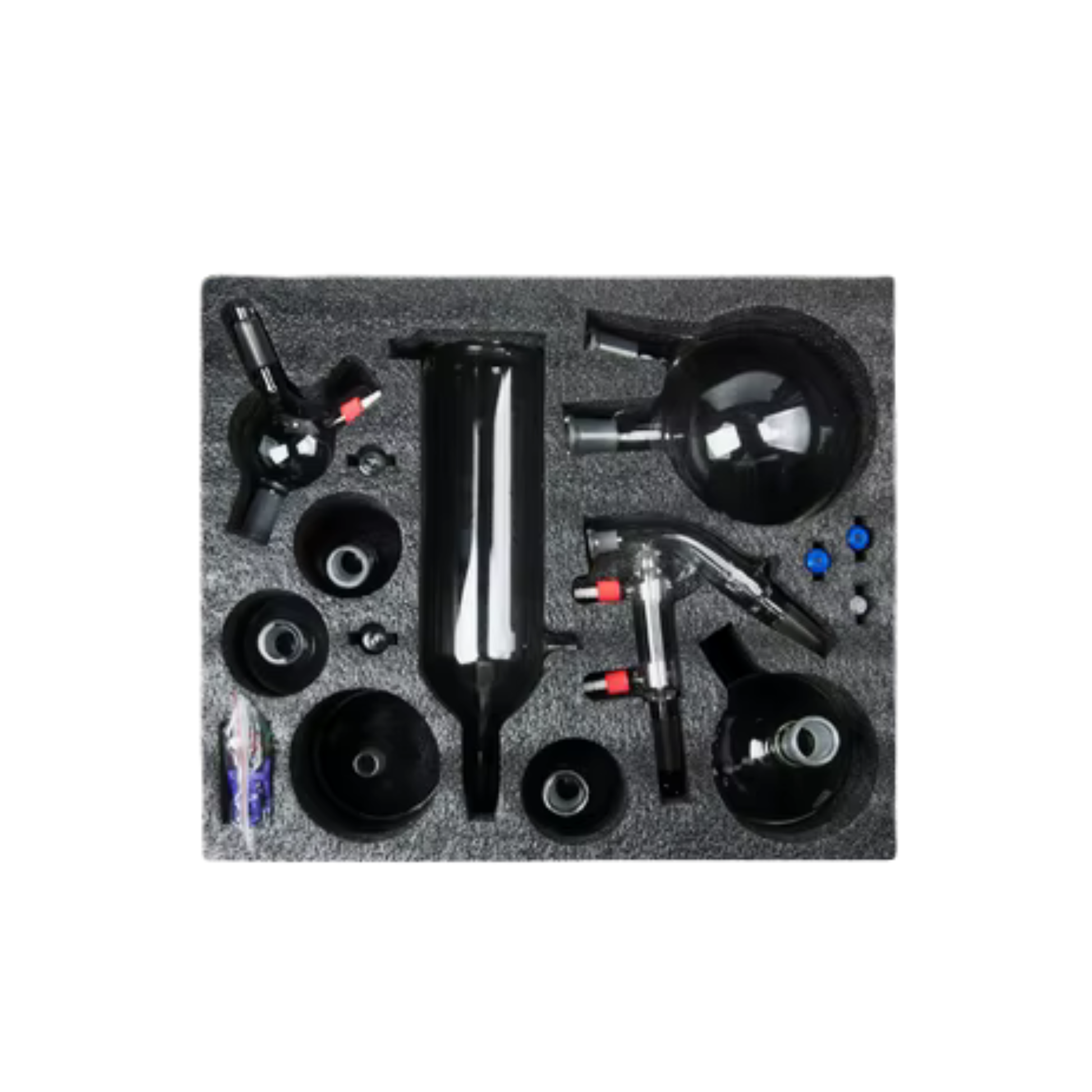 5L short-path distillation borosilicate glass set showing cow receiver and connecting adapters