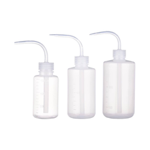 White polypropylene wash bottle with flexible nozzle for laboratory rinsing and dispensing