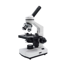 Monocular compound microscope with inclined eyepiece, four objectives and double-layer mechanical stage