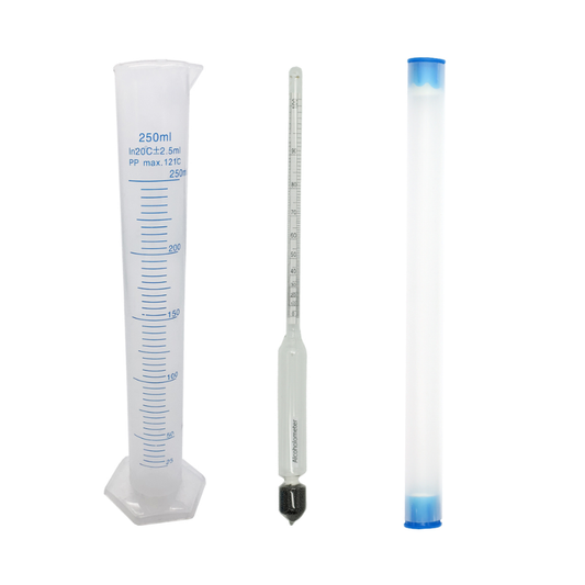Alcohol hydrometer 0-100% ABV with 250ml glass measuring cylinder for spirits testing