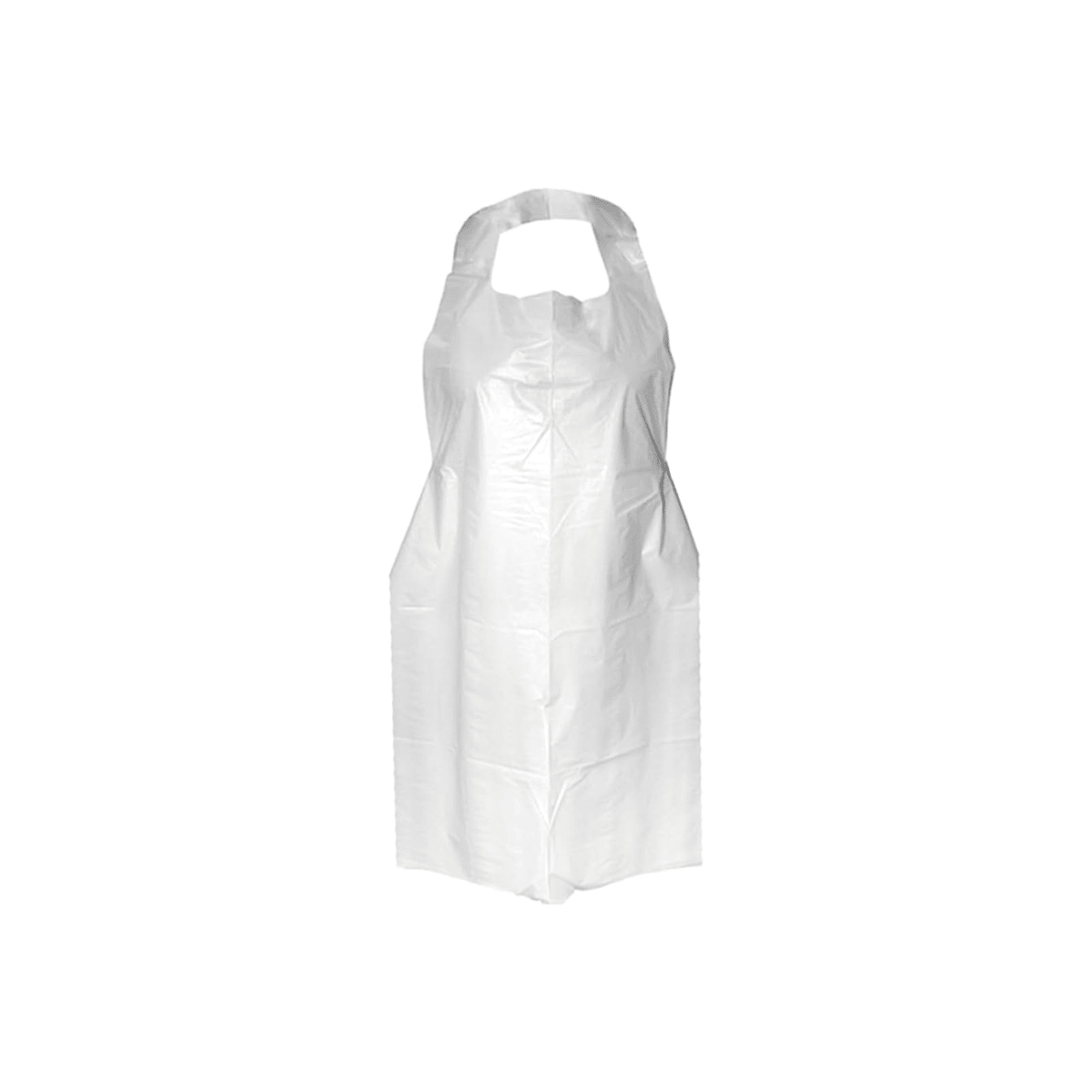 White disposable plastic apron with neck loop
