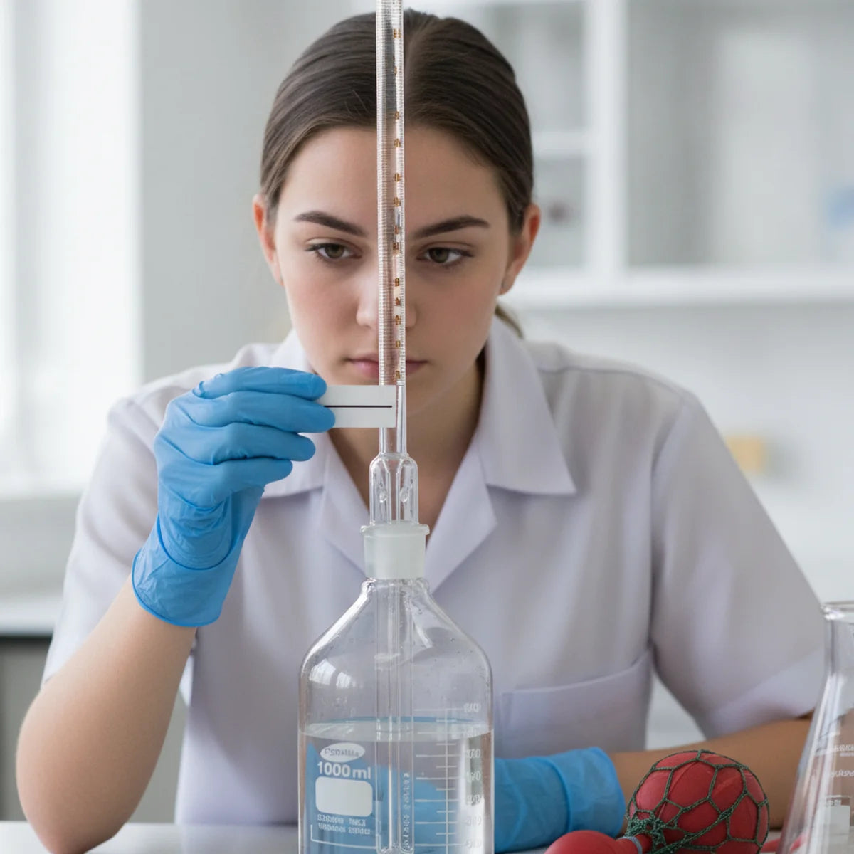 Reading the meniscus level on a graduated burette