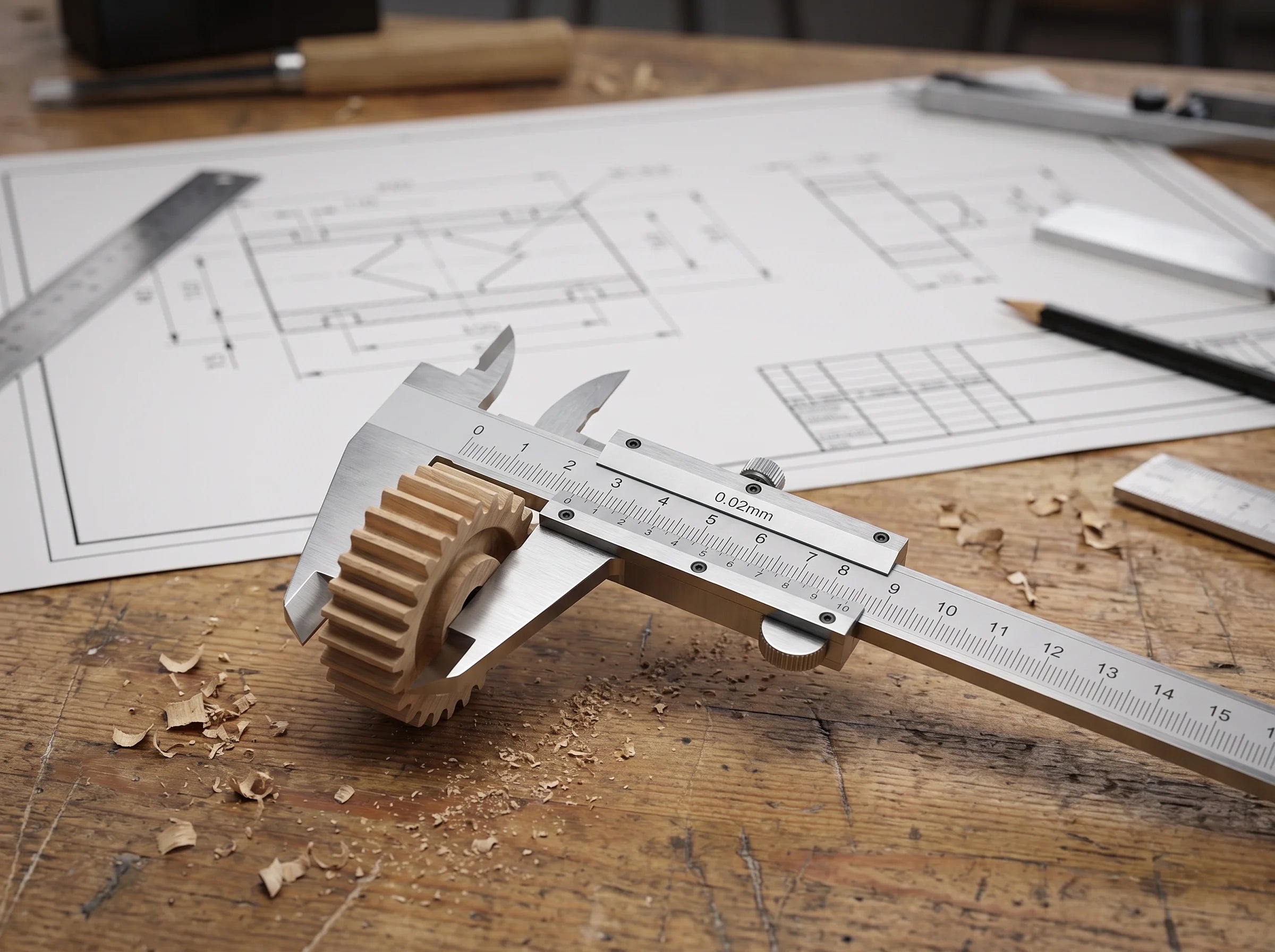 Measuring a technology project part with a caliper