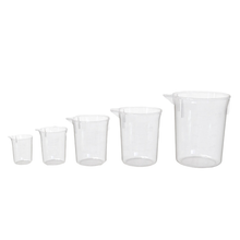 Polypropylene plastic beaker with moulded graduation markings for chemical-resistant lab use