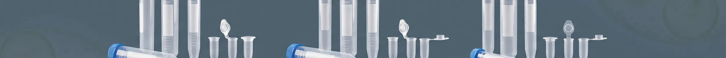 Conical centrifuge tubes with blue screw caps in 15ml and 50ml sizes