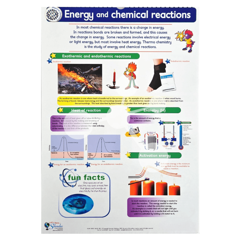 Energy and chemical reactions poster showing exothermic endothermic processes