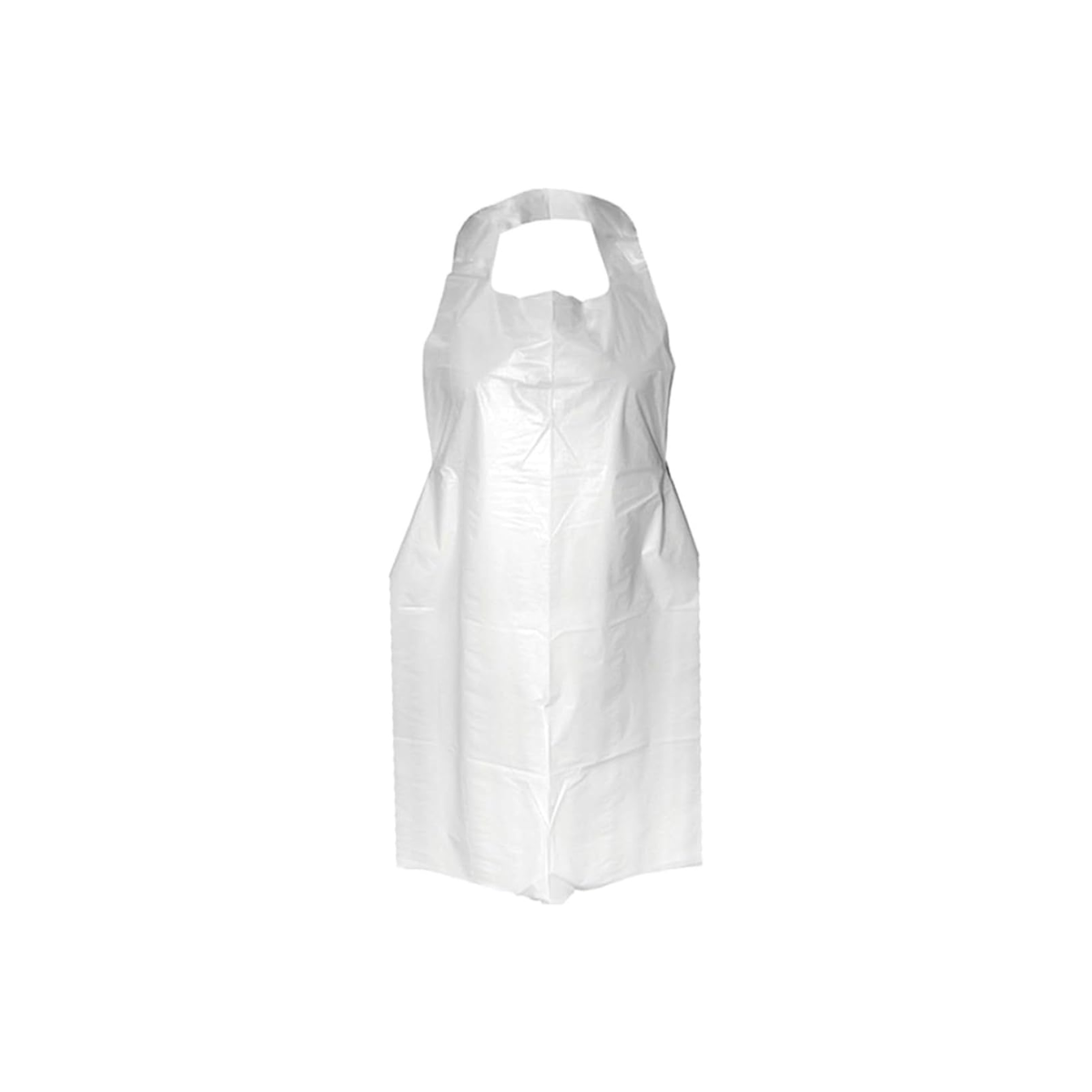 White disposable plastic apron with neck loop