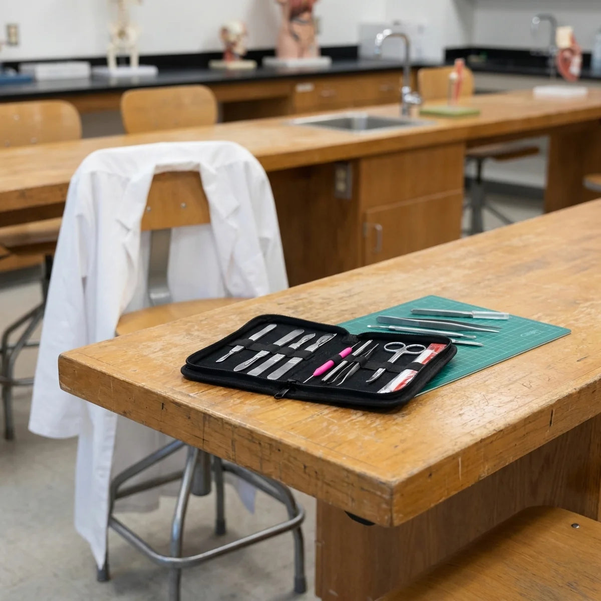 Dissecting kit in university anatomy lab