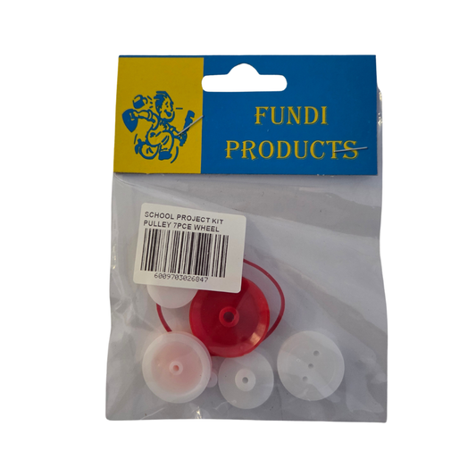 Fundi Products School Project Kit Pulley 7pce Wheel set in sealed packaging, sold by SmartLabs for CAPS Technology Mechanical Systems