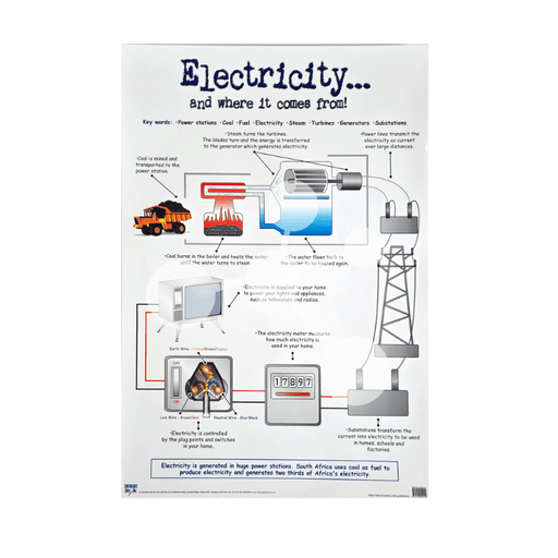Electricity and where it comes from Wall Chart