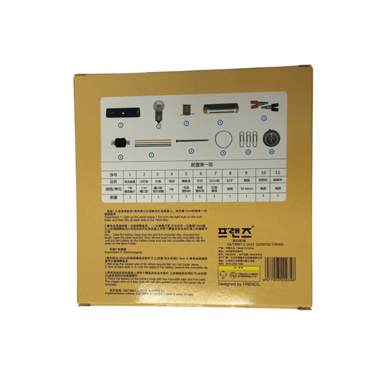Starter Electric Circuit and Electromagnet Kit box back, showing the numbered parts list and instructions for both experiments