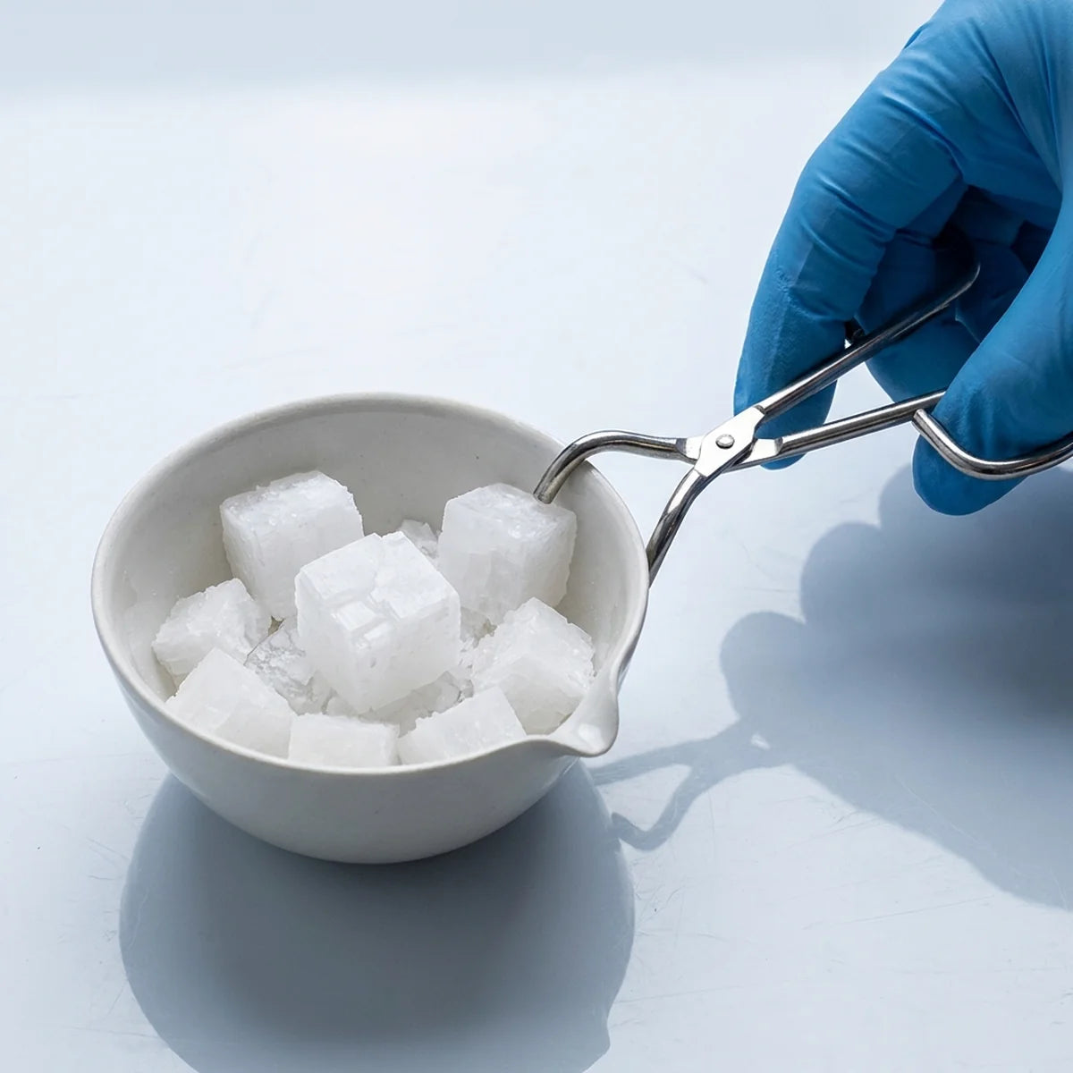 Salt crystals formed in evaporating dish