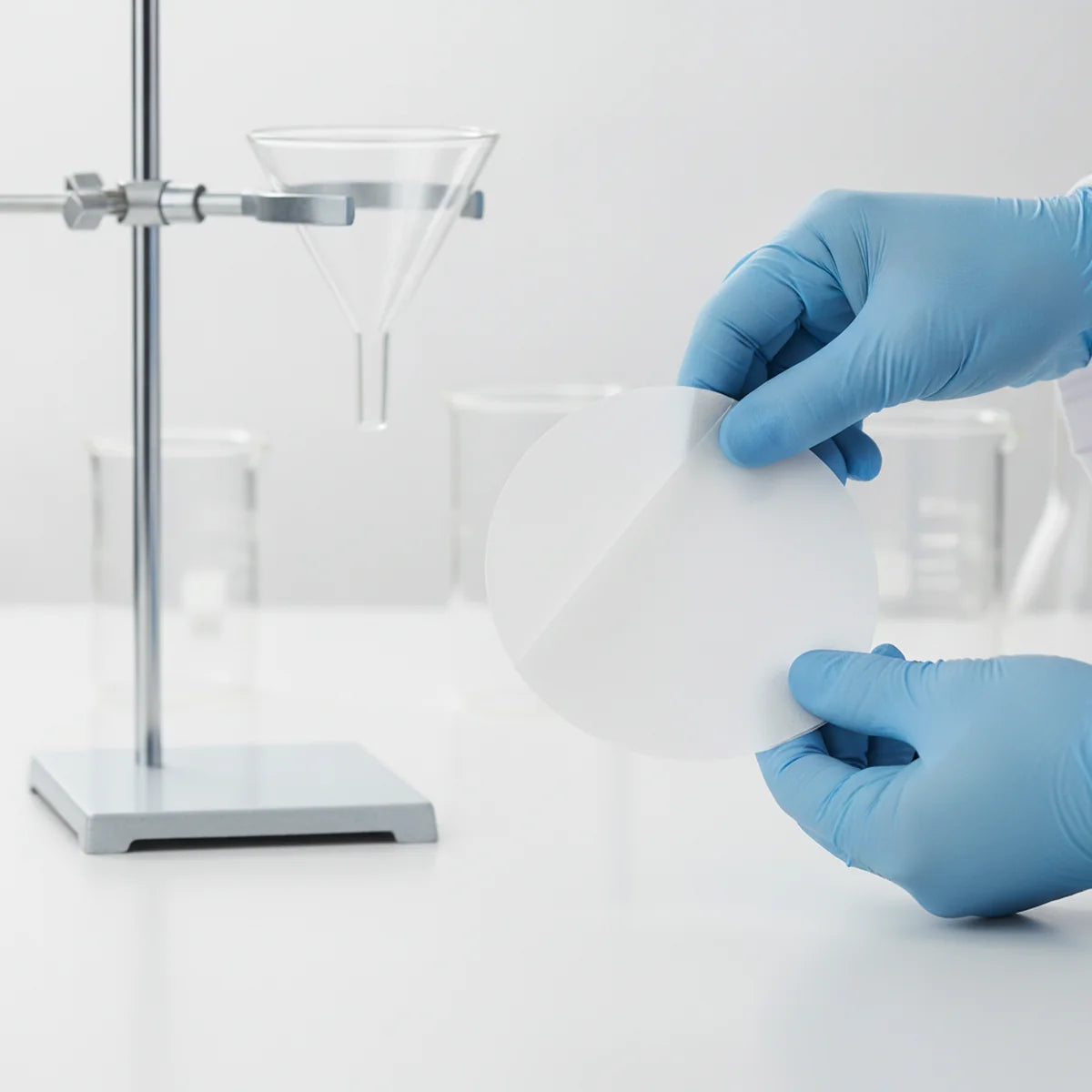 Folding a filter paper into a cone before placing it in a funnel