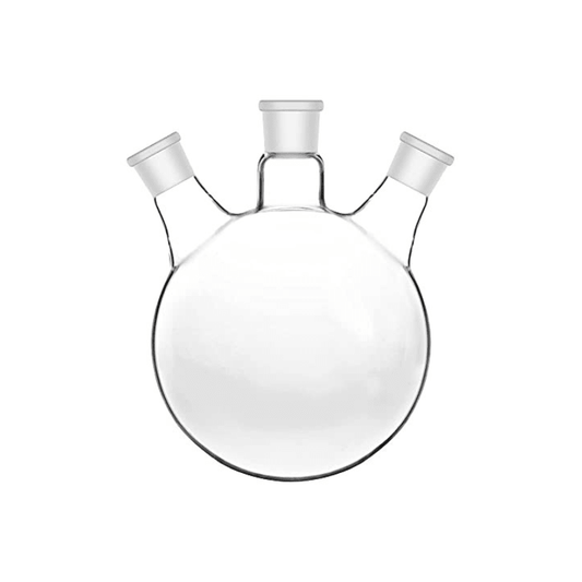 Flask Round Bottom, Angled Shape, Thee Necks