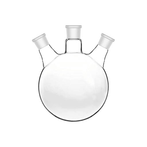 Flask Round Bottom, Angled Shape, Thee Necks