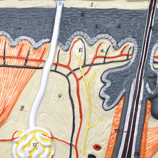 Human Skin Model, 70x Enlarged - with Hand Painted Details - Mounted on Base