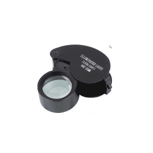 LED jewelers loupe magnifier, 40x, folded closed