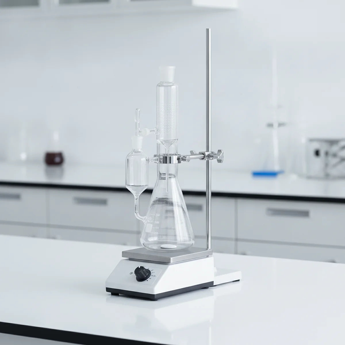 Lab jack supporting stirrer plate