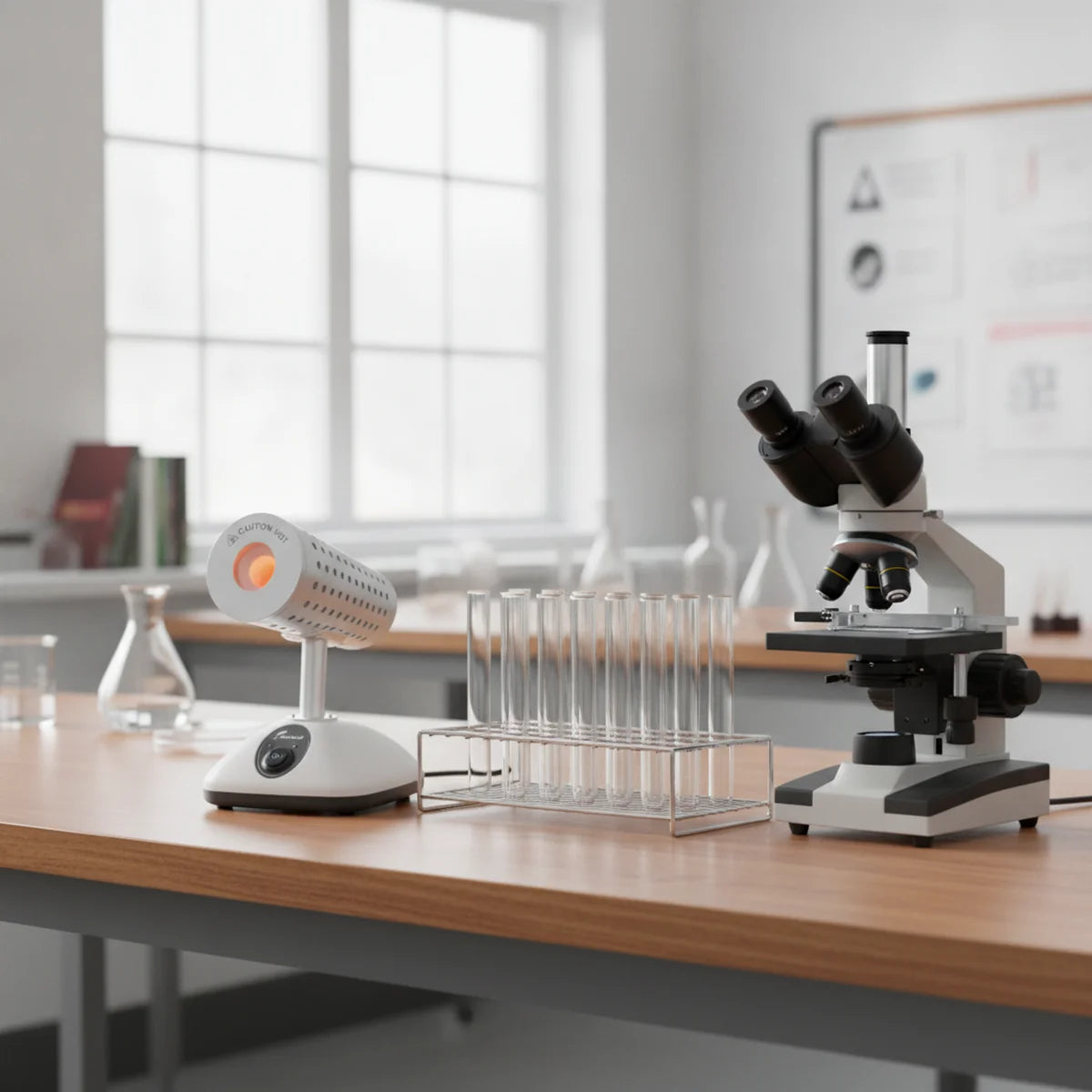 Infrared sterilizer on a school microbiology lab bench