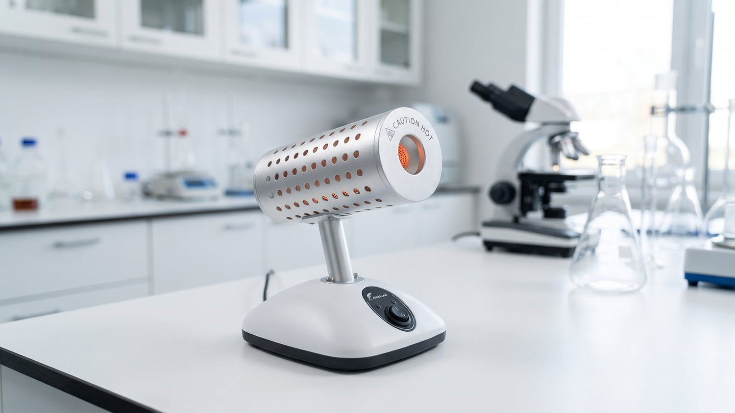 Infrared lab sterilizer displayed on a laboratory bench