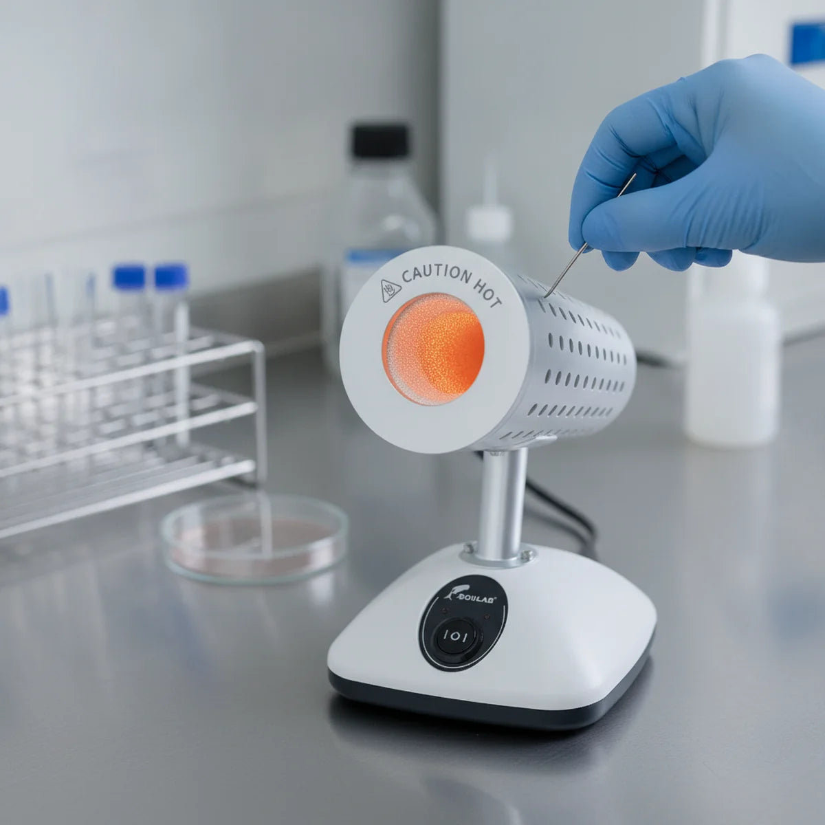 Sterilizing an inoculating loop in an infrared sterilizer