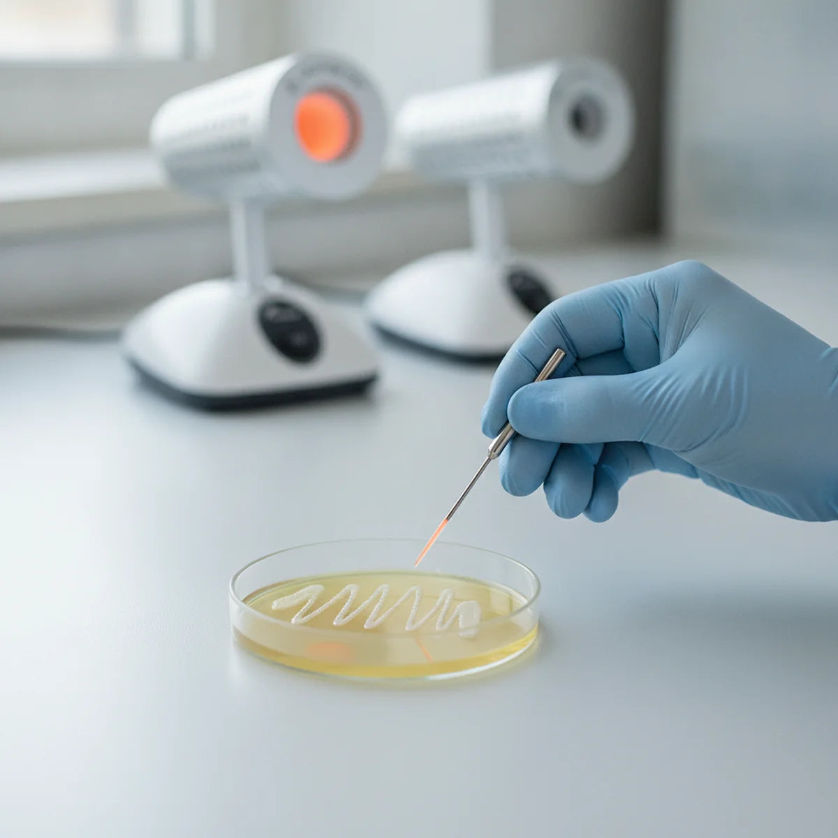 Streaking a petri dish culture with a sterilized loop