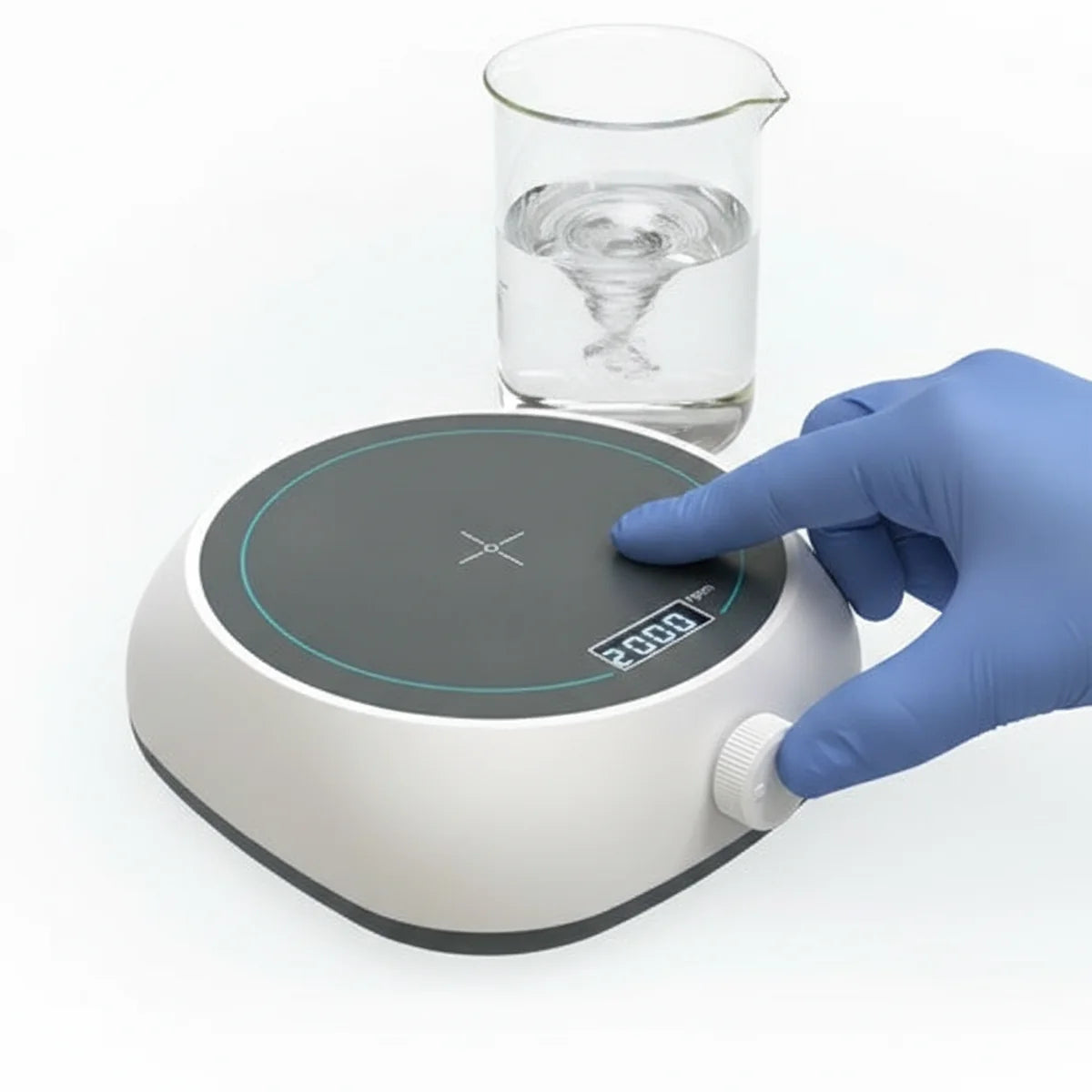 Adjusting the speed dial on a magnetic stirrer
