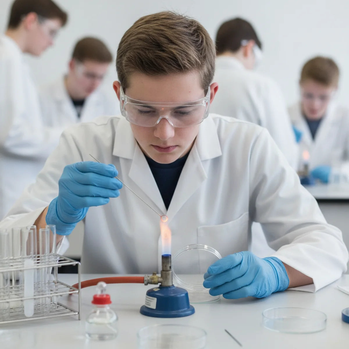 Student practising aseptic technique in classroom
