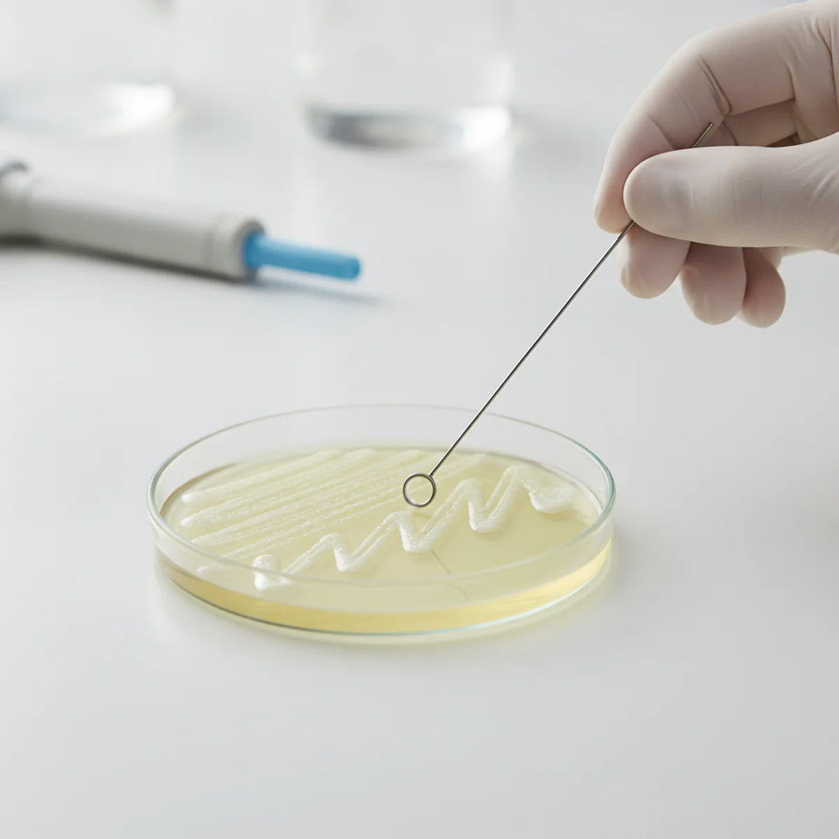 Inoculation loop streaking agar plate