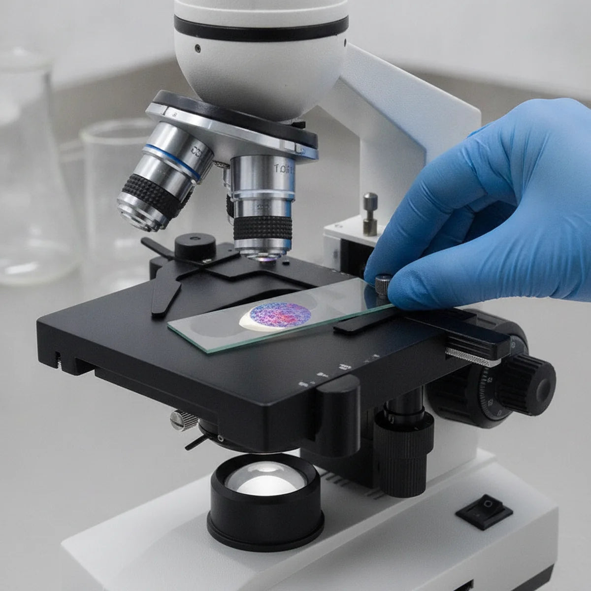 Placing prepared slide on microscope stage