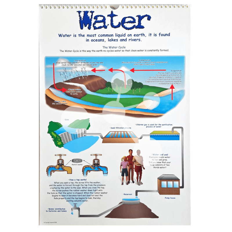 Water cycle poster showing evaporation condensation and water systems
