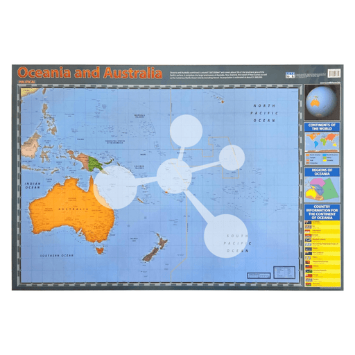 Oceania and Australia Wall Chart Political Map