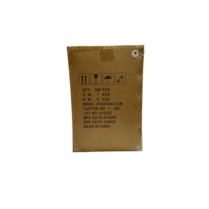 Sealed brown carton of 90 x 15mm plastic petri dishes, labelled 500 pieces