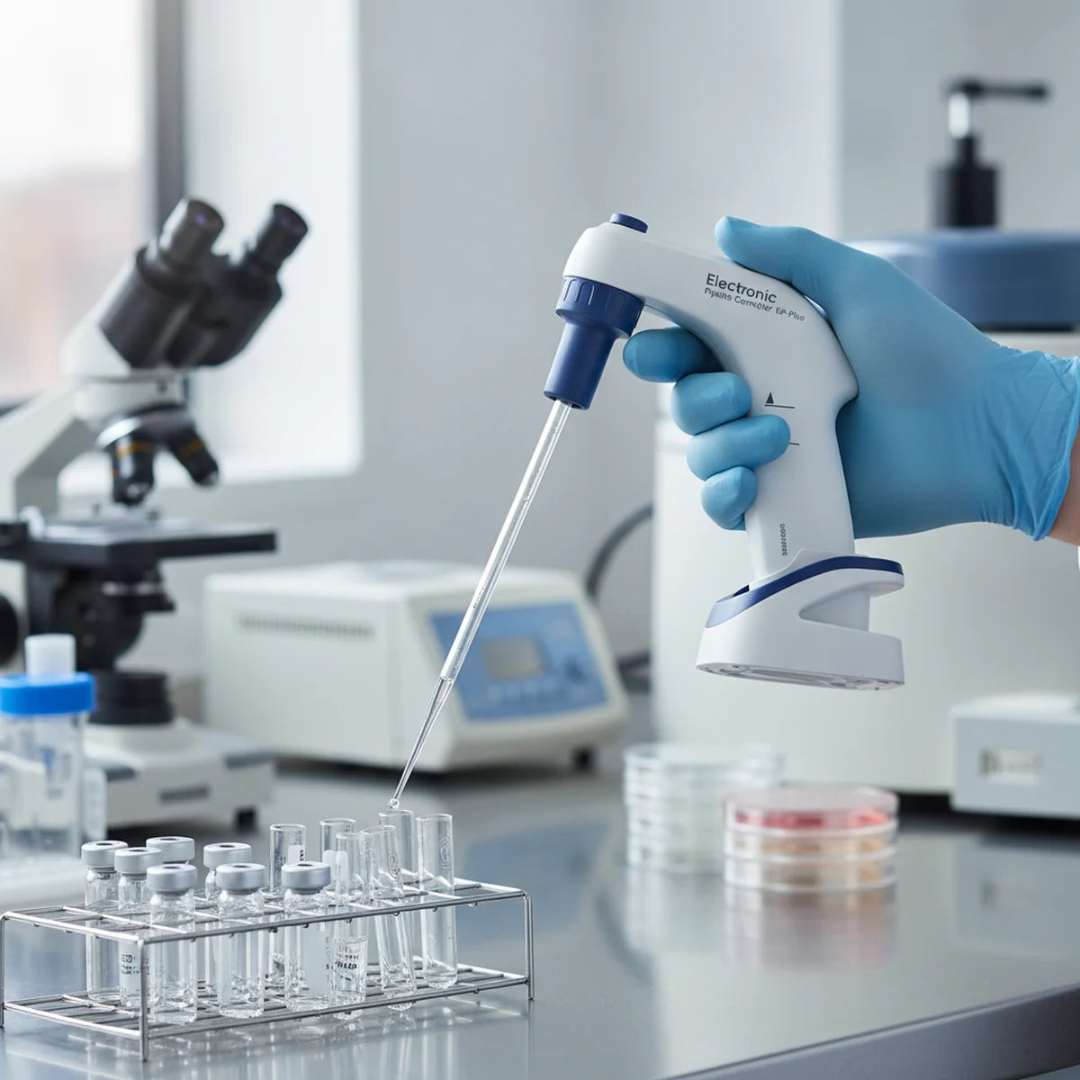 Using an electronic pipette controller in an analytical lab
