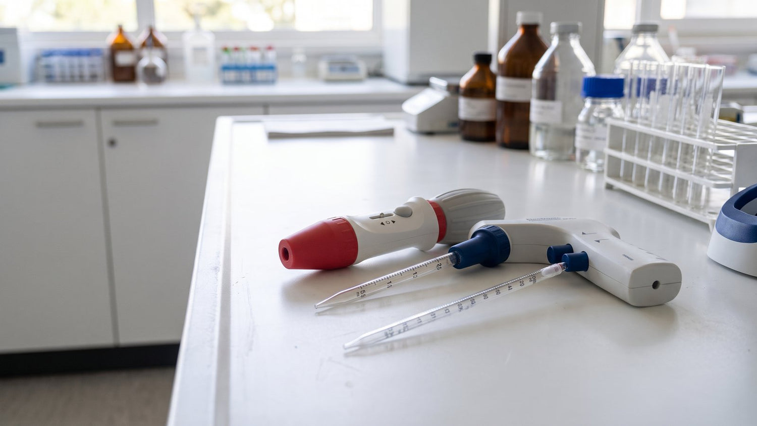 Pipette pump and electronic controller on a laboratory bench