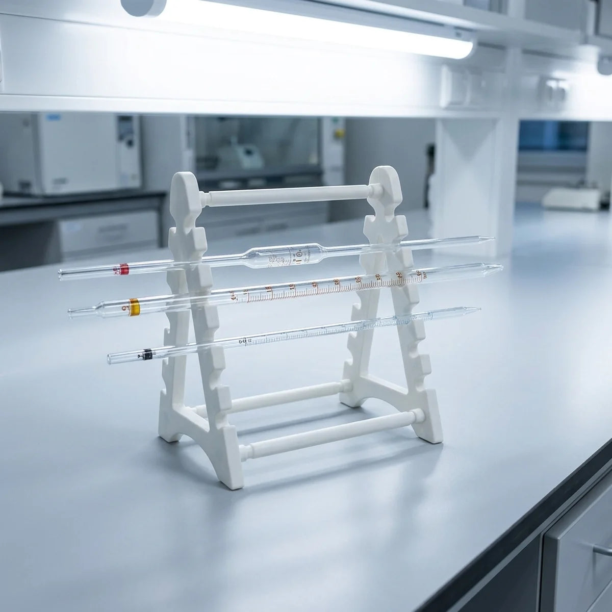 Horizontal pipette stand between uses