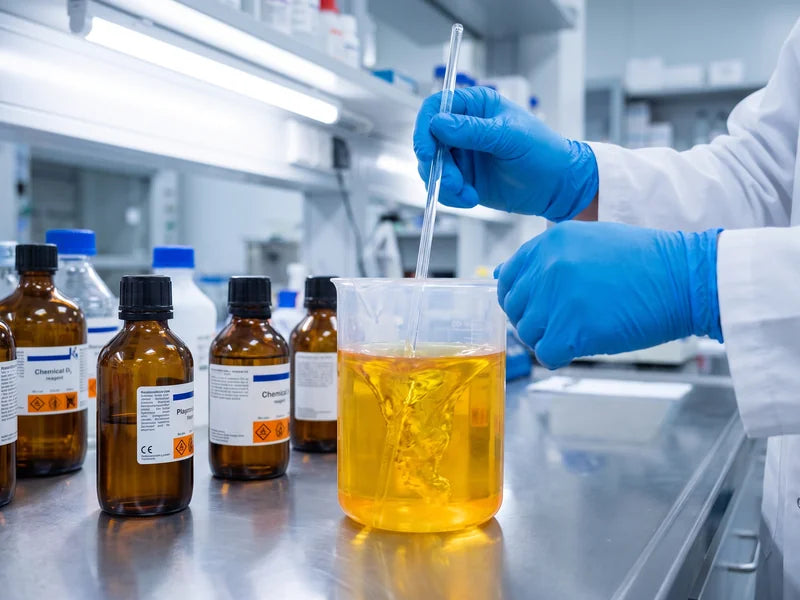 Plastic beakers mixing reagents