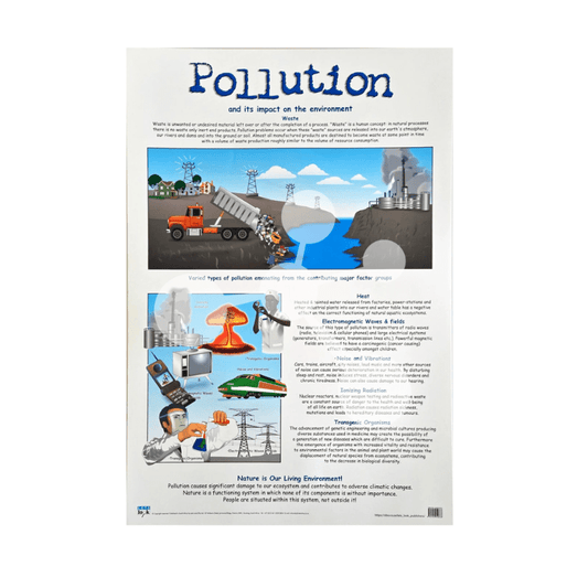 Pollution wall chart showing industrial waste environmental pollution types and their impact on ecosystems