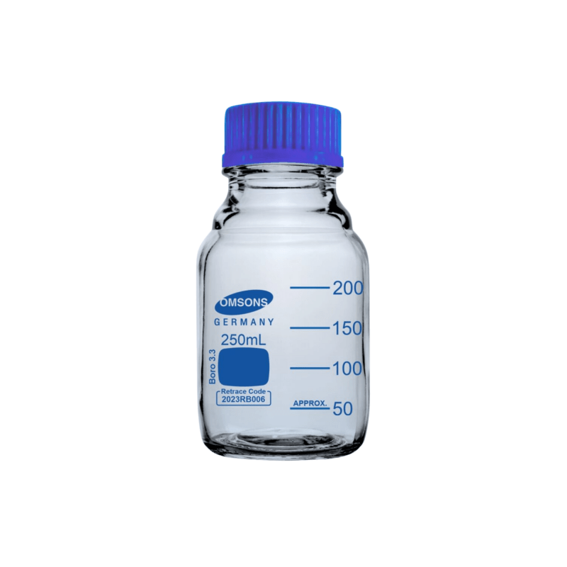 Reagent Bottle Transparent with Blue Screw Cap