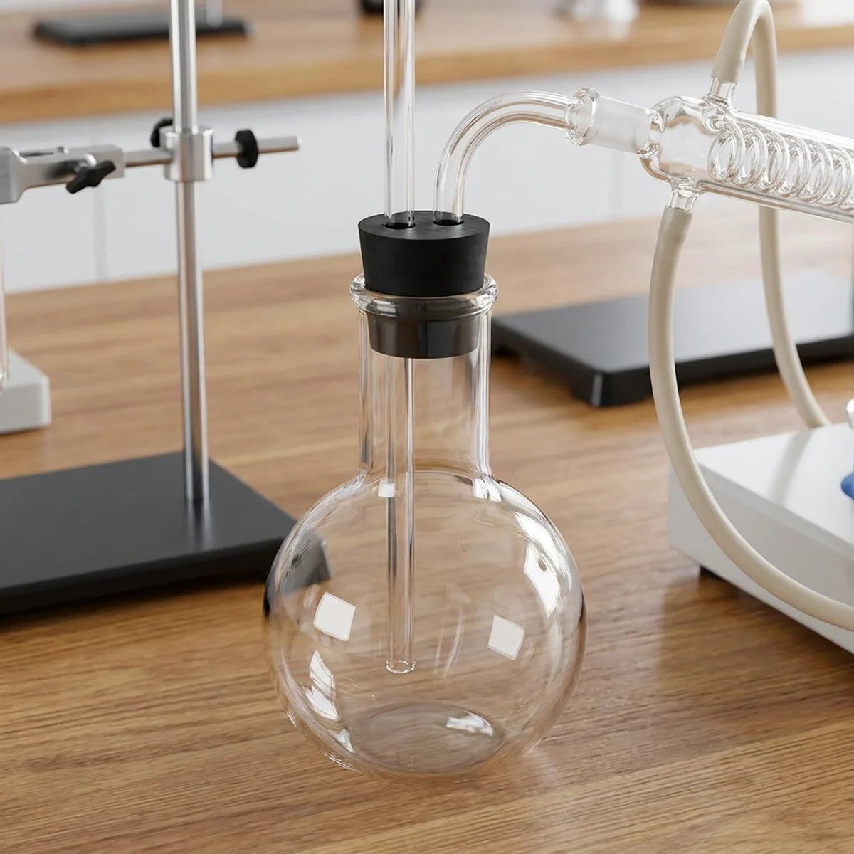 Distillation setup with two-hole stopper