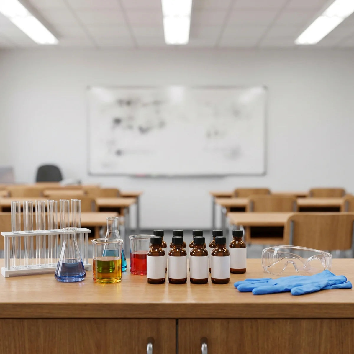 Science kit set up for a classroom demonstration
