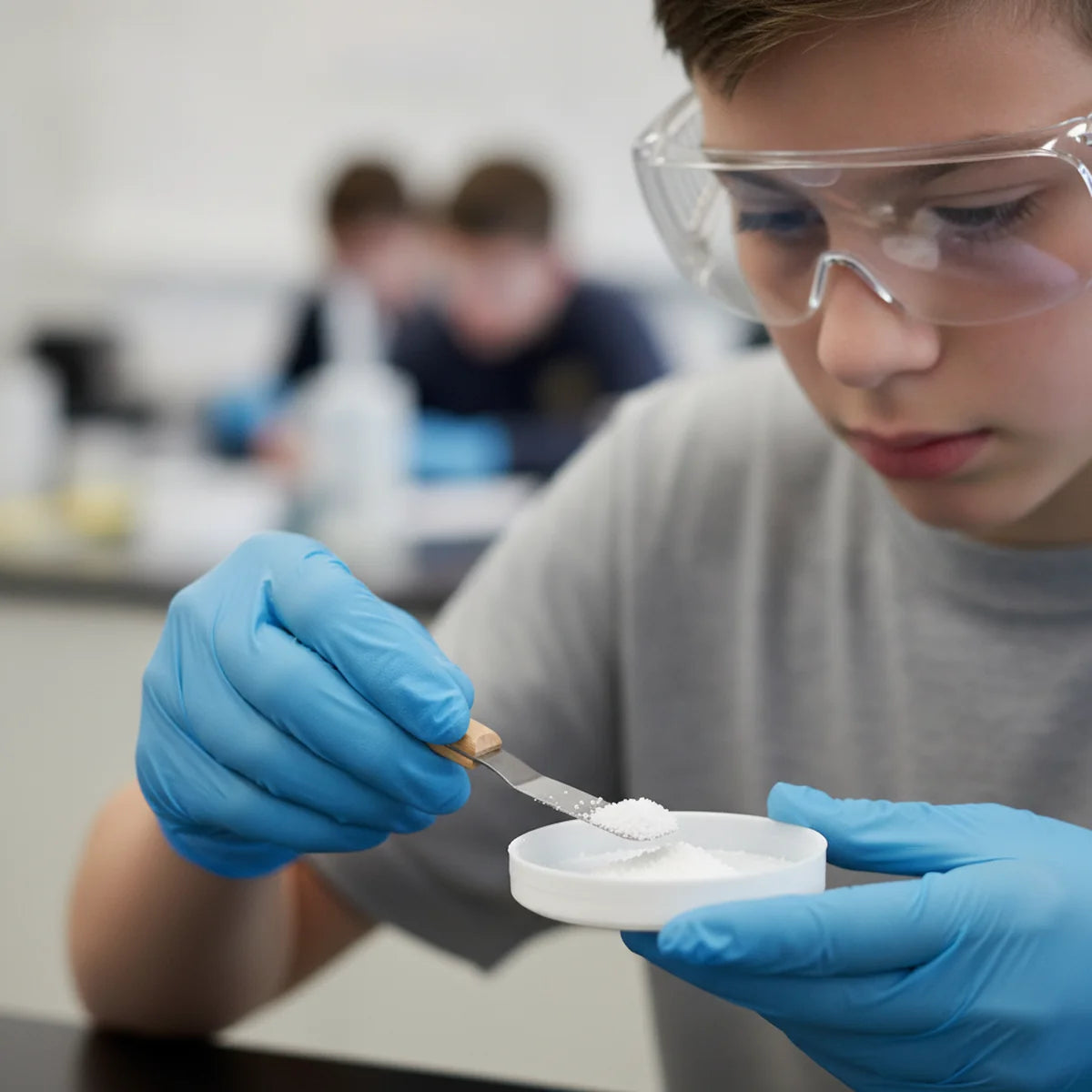 Student using spatula in classroom