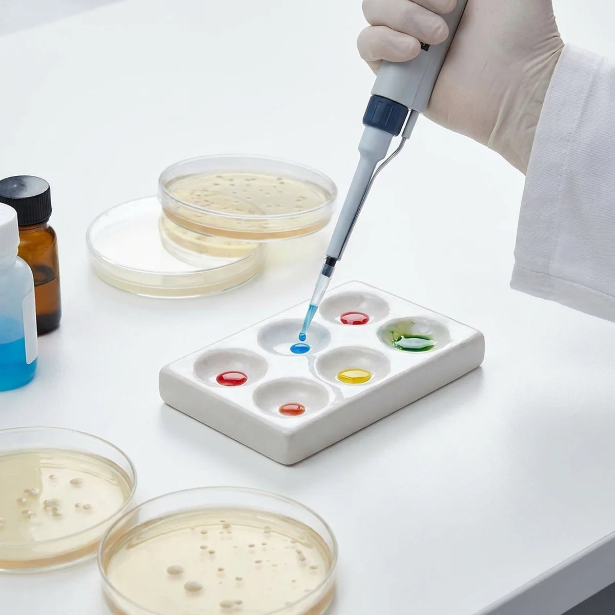 Microbiology spot test with spotting plate