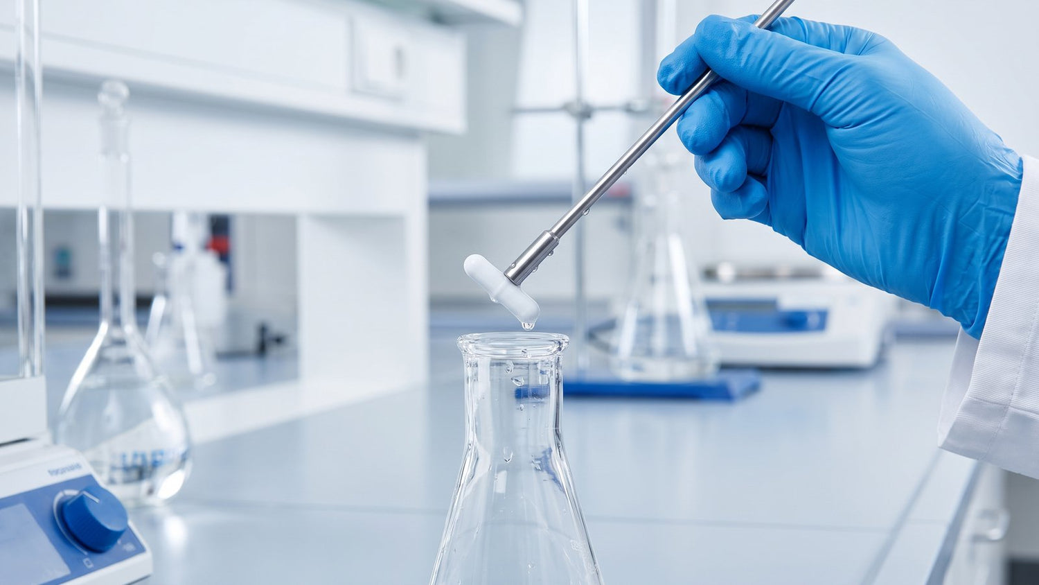 Using a magnetic retriever rod to lift a stir bar from a narrow flask