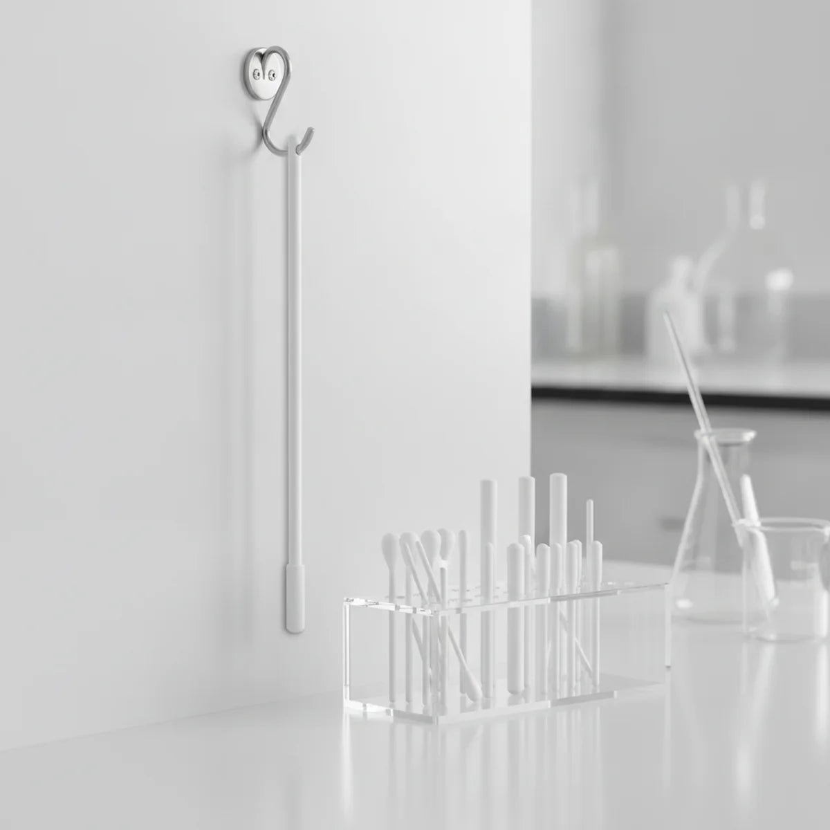 Magnetic retriever rod hanging ready for use in the lab