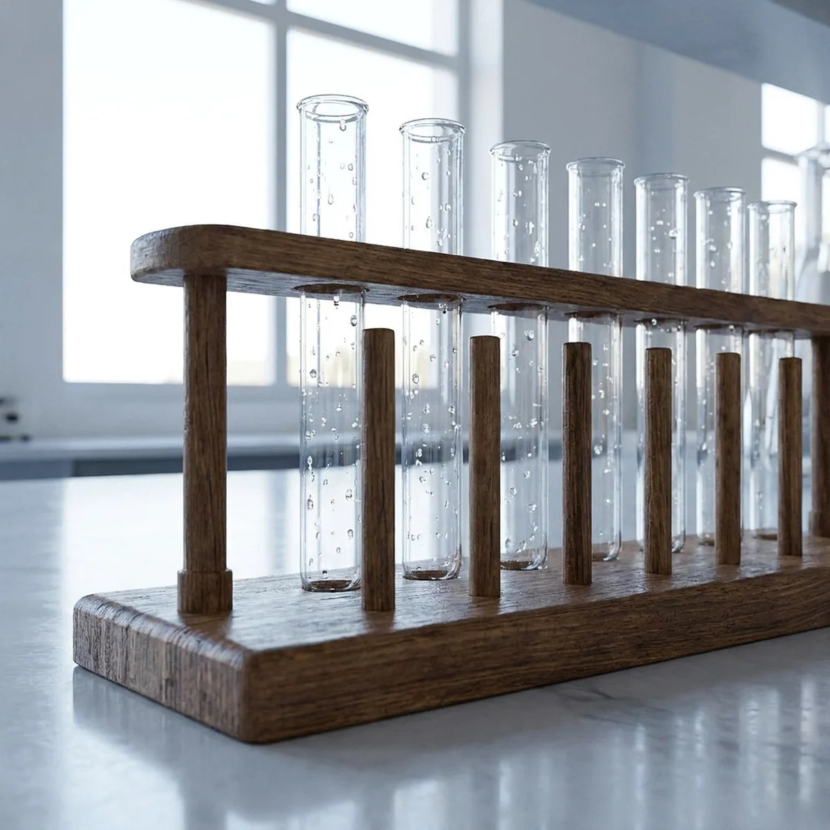 Test tubes drying upside down in a rack